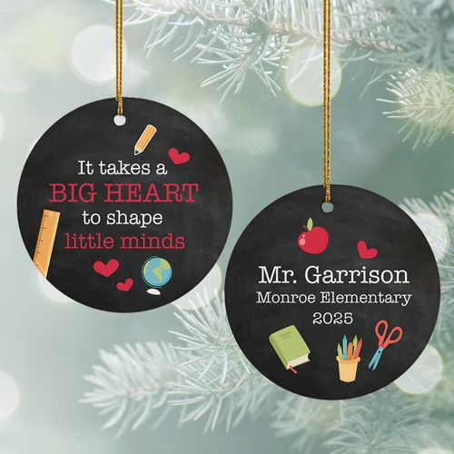Personalized Teachers Big Heart Christmas Ornament