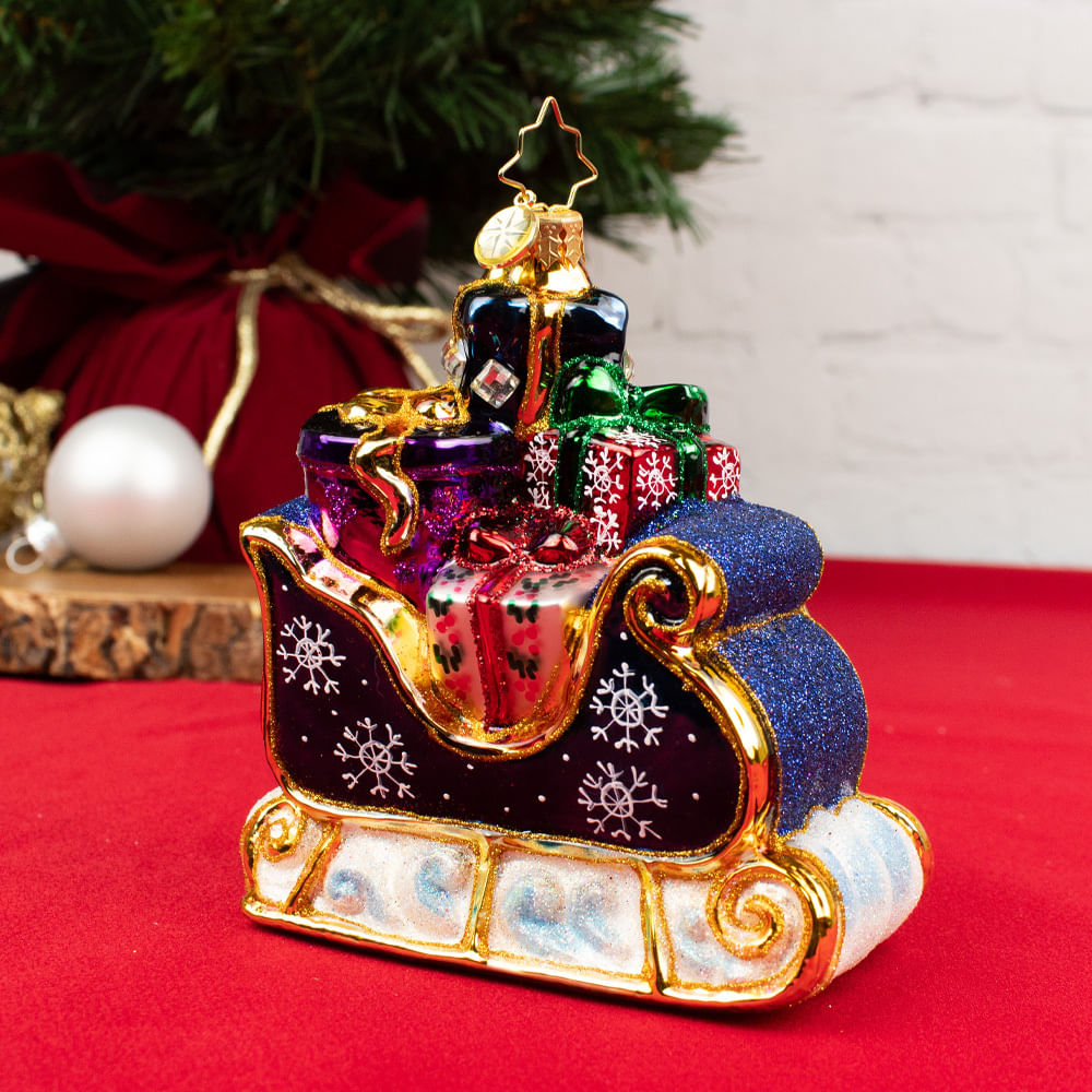 Popular Christopher Radko Midnight Magic House Santa Sleigh Christmas Ornament Set Glass