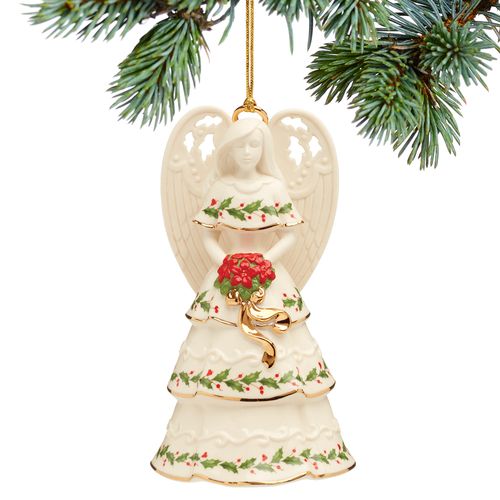 Lenox Holiday Angel Bell Holding Flowers Christmas Ornament