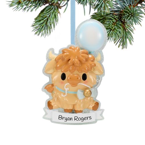 Personalized Cutesy Highland Cow Boy Christmas Ornament