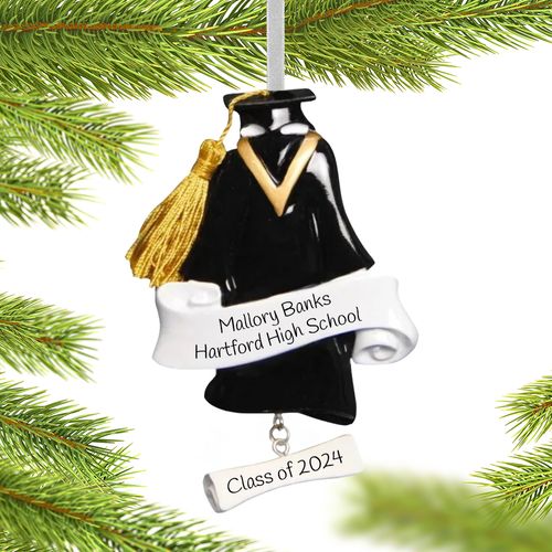 Personalized Grad Cap and Gown Christmas Ornament