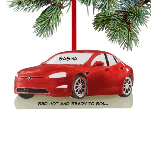 Personalized Red Electric Car Christmas Ornament