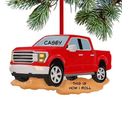 Personalized White Pickup Truck Christmas Ornament