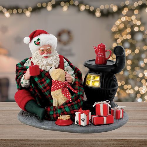Possible Dreams Clothtique Santa Taking the Chill Off Tabletop Christmas Ornament