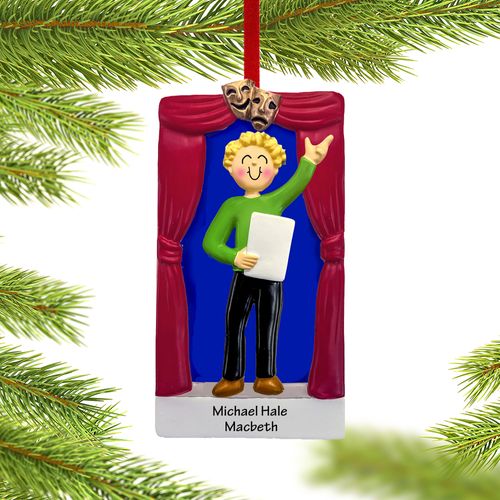 Personalized Actor on Stage Male Blonde Christmas Ornament