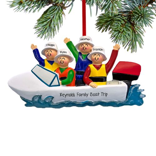 Personalized Boating Family of 4 Christmas Ornament