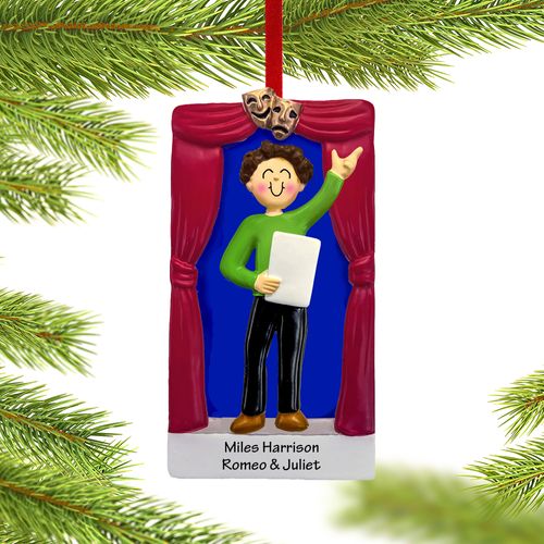 Personalized Actor on Stage Male Brunette Christmas Ornament