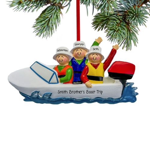 Personalized Boating Family of 3 Christmas Ornament