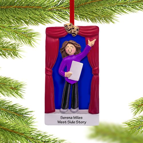 Personalized Actor On Stage Female Brunette Christmas Ornament