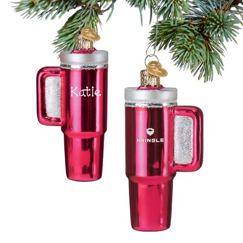 Personalized Pink Travel Mug Christmas Ornament