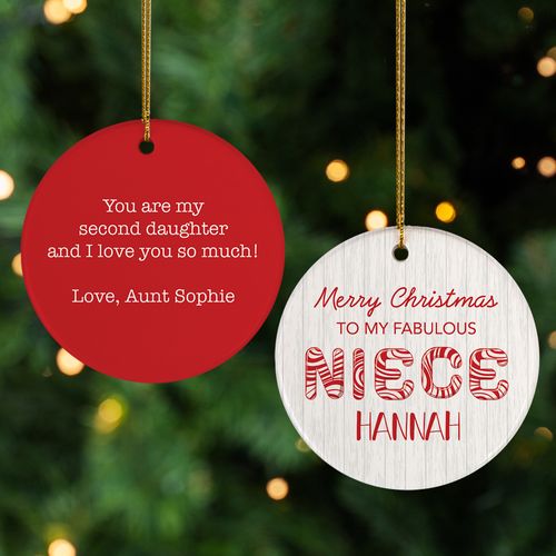 Personalized Candy Cane Niece Christmas Ornament