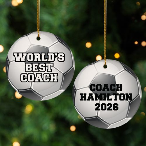 Personalized World�s Best Soccer Coach Christmas Ornament