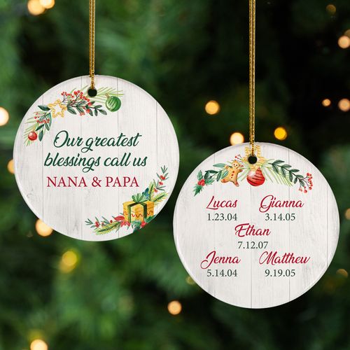 Personalized 5 Grandkids Blessing Christmas Ornament