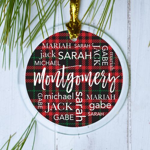 Personalized Plaid Family Names Christmas Ornament