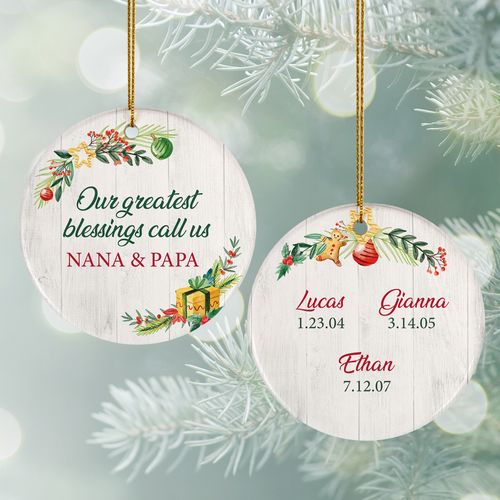 Personalized Greatest Blessing Grandkids Christmas Ornament
