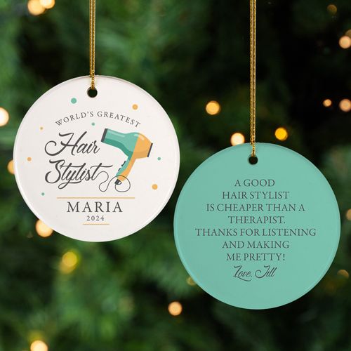 Personalized World�s Best Hair Stylist Christmas Ornament