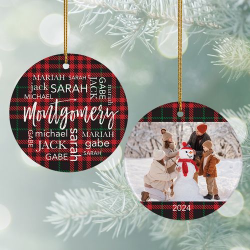 Personalized Plaid Family Word Cloud Christmas Ornament