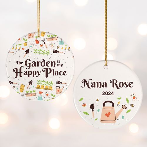 Personalized Garden Happy Place Christmas Ornament