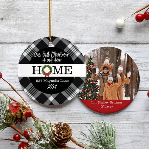 Personalized Plaid New Home Family Christmas Ornament