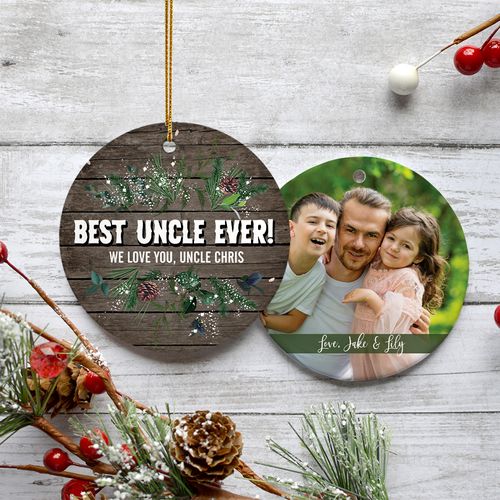 Personalized Best Uncle Greenery Christmas Ornament