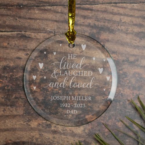 Personalized Lived, Laughed, Loved Memorial Male Christmas Ornament