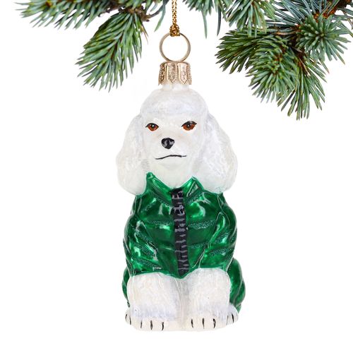 Poodle White in Puffer Coat Christmas Ornament