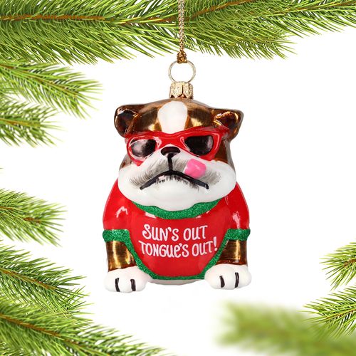Bulldog Sun's Out Tongue's Out Christmas Ornament