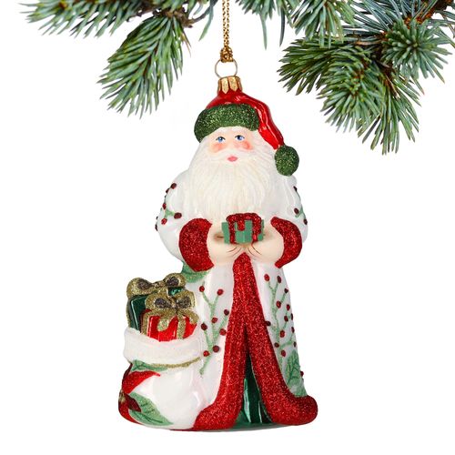 Glitterazzi Winter Poinsettia Santa Christmas Ornament