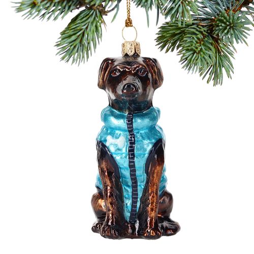 Chocolate Lab in Puffer Coat Christmas Ornament