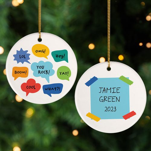 Personalized Speech Bubble Boy Christmas Ornament