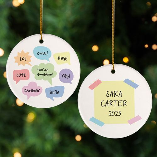 Personalized Speech Bubble Girl Christmas Ornament