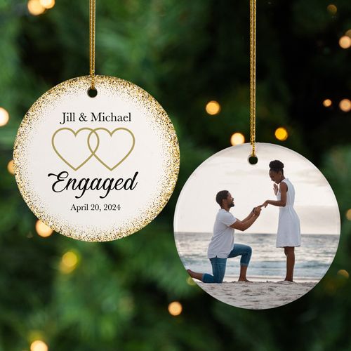 Personalized Two Heart Engaged Christmas Ornament