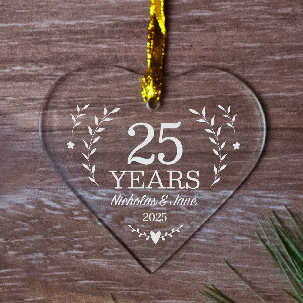 Personalized Anniversary Glass Heart Christmas Ornament