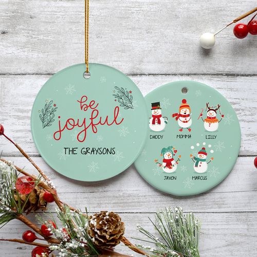 Personalized Snowman Family of 5 Christmas Ornament