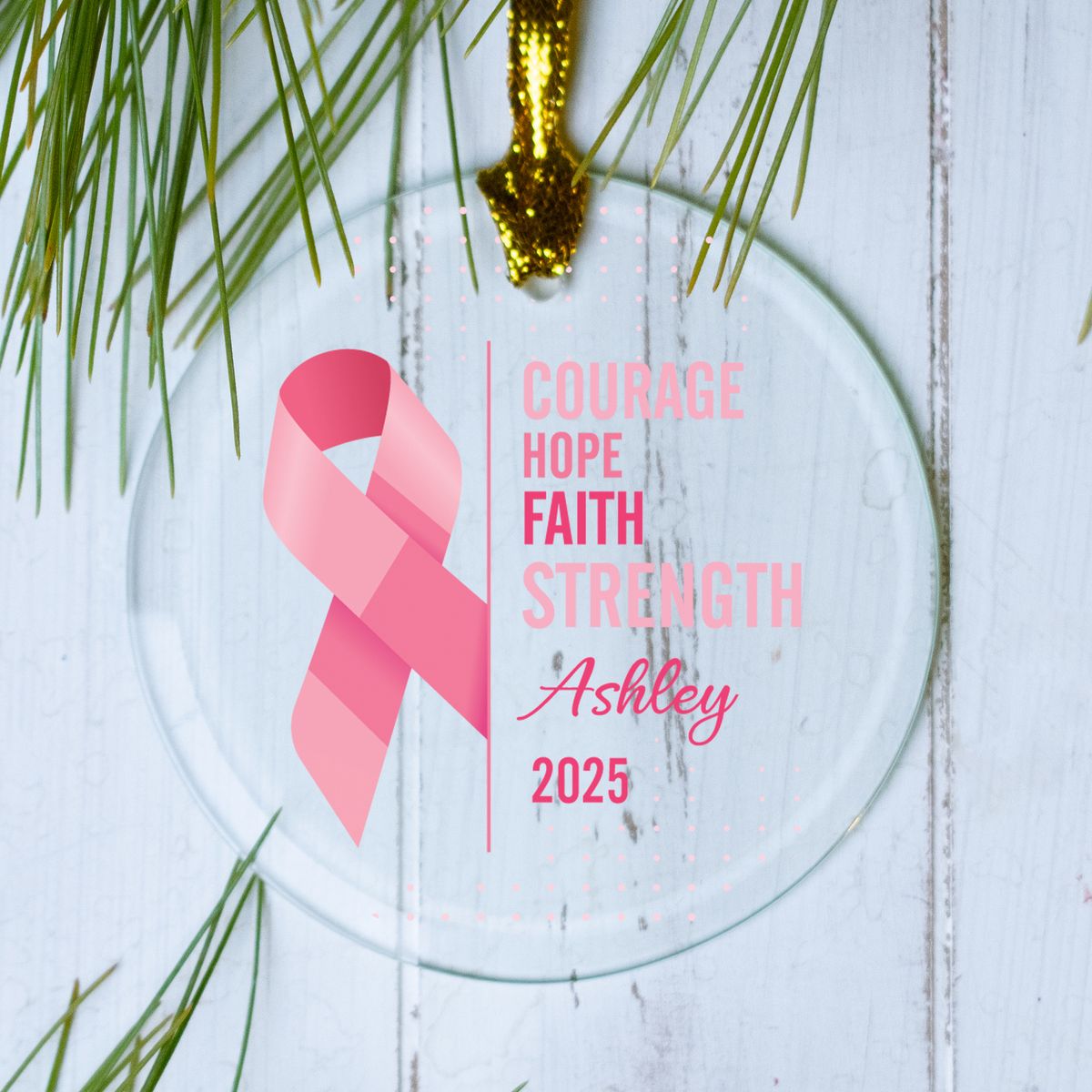 Personalized Breast Cancer Awareness Words Christmas Ornament