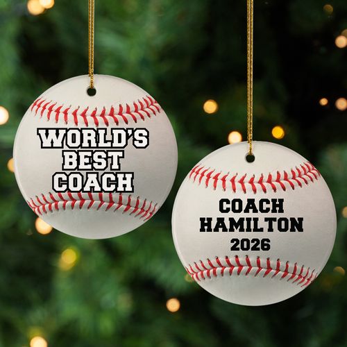 Personalized World's Best Baseball Coach Christmas Ornament