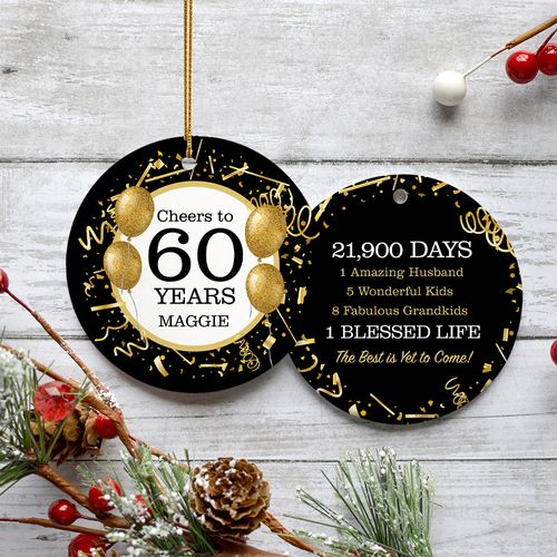 Personalized Golden 60th Birthday Christmas Ornament