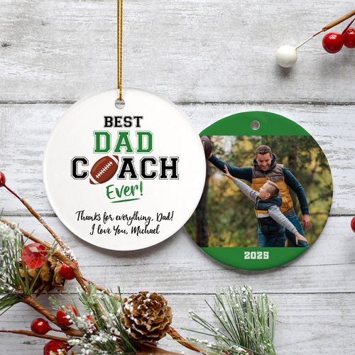 Personalized Best Dad Coach Football Christmas Ornament