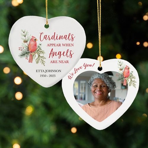 Personalized Cardinal Heart Memorial Christmas Ornament