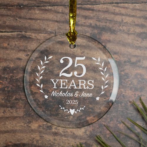 Personalized Anniversary Glass Heart Christmas Ornament