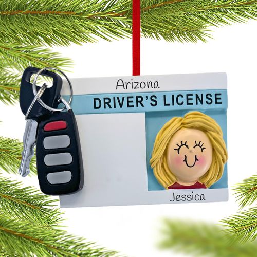 Personalized License with Key Girl Christmas Ornament