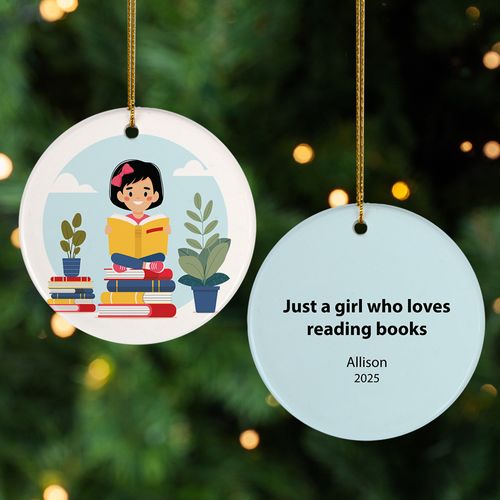 Personalized Girl Reading Christmas Ornament