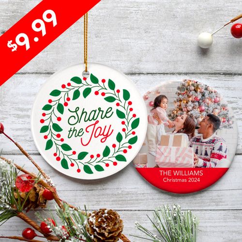 Personalized Share the Joy Photo Christmas Ornament