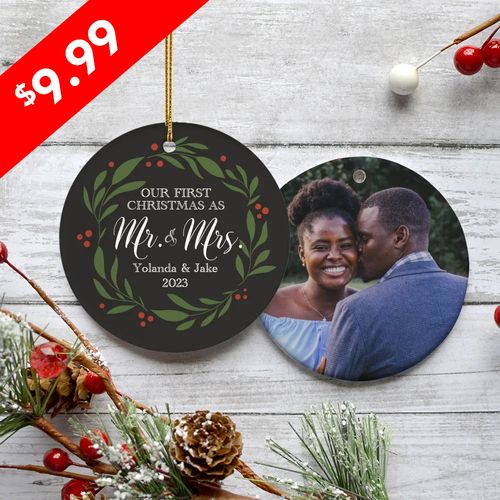 Personalized Our First Christmas as Mr & Mrs Photo Christmas Ornament