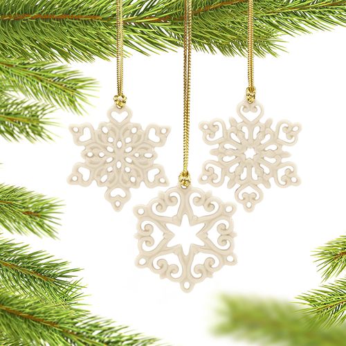 Lenox Pierced Snowflake 3 Piece Christmas Ornament Set