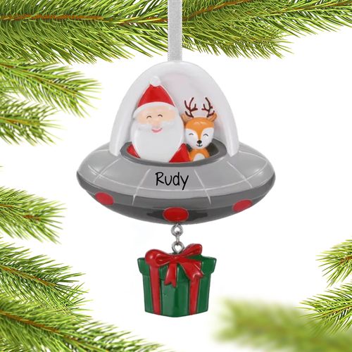 Personalized Rocket Ship Santa Christmas Ornament