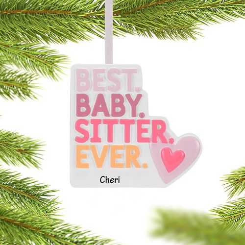 Personalized Best Babysitter Pink Heart Christmas Ornament